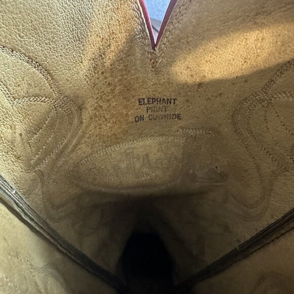 Vtg Justin Tall Elephant Print Spellout Buckaroo Leather Boots Black Red 6.5D - Picture 12 of 12